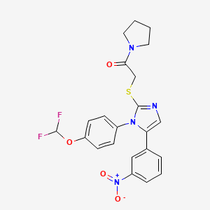 molecular formula C22H20F2N4O4S B2403932 2-((1-(4-(difluoromethoxy)phenyl)-5-(3-nitrophenyl)-1H-imidazol-2-yl)thio)-1-(pyrrolidin-1-yl)ethanone CAS No. 1226433-04-0
