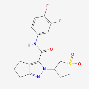 molecular formula C17H17ClFN3O3S B2403942 N-(3-chloro-4-fluorophenyl)-2-(1,1-dioxidotetrahydrothiophen-3-yl)-2,4,5,6-tetrahydrocyclopenta[c]pyrazole-3-carboxamide CAS No. 2320145-93-3