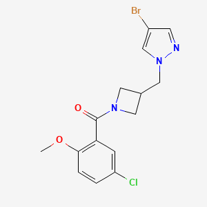 molecular formula C15H15BrClN3O2 B2403965 [3-[(4-Bromopyrazol-1-yl)methyl]azetidin-1-yl]-(5-chloro-2-methoxyphenyl)methanone CAS No. 2415492-31-6