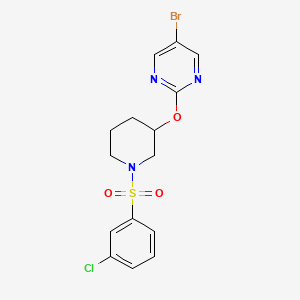 molecular formula C15H15BrClN3O3S B2403976 5-Bromo-2-((1-((3-chlorophenyl)sulfonyl)piperidin-3-yl)oxy)pyrimidine CAS No. 2034397-27-6