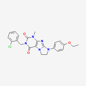 molecular formula C23H22ClN5O3 B2403977 2-[(2-Chlorophenyl)methyl]-6-(4-ethoxyphenyl)-4-methyl-7,8-dihydropurino[7,8-a]imidazole-1,3-dione CAS No. 893953-32-7