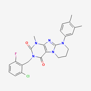 molecular formula C24H23ClFN5O2 B2403983 3-[(2-chloro-6-fluorophenyl)methyl]-9-(3,4-dimethylphenyl)-1-methyl-7,8-dihydro-6H-purino[7,8-a]pyrimidine-2,4-dione CAS No. 847365-51-9
