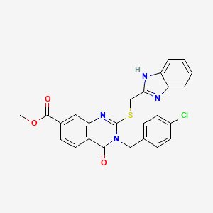 molecular formula C25H19ClN4O3S B2404036 methyl 2-(1H-benzimidazol-2-ylmethylsulfanyl)-3-[(4-chlorophenyl)methyl]-4-oxoquinazoline-7-carboxylate CAS No. 422273-78-7