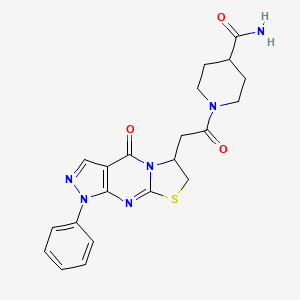 1-(2-(4-Oxo-1-phenyl-1,4,6,7-tetrahydropyrazolo[3,4-d]thiazolo[3,2-a]pyrimidin-6-yl)acetyl)piperidine-4-carboxamide