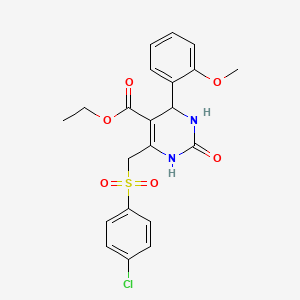 molecular formula C21H21ClN2O6S B2404046 Ethyl 6-{[(4-chlorophenyl)sulfonyl]methyl}-4-(2-methoxyphenyl)-2-oxo-1,2,3,4-tetrahydropyrimidine-5-carboxylate CAS No. 866340-21-8