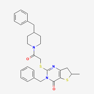 molecular formula C28H31N3O2S2 B2404061 3-ベンジル-2-[2-(4-ベンジルピペリジン-1-イル)-2-オキソエチル]スルファニル-6-メチル-6,7-ジヒドロチエノ[3,2-d]ピリミジン-4-オン CAS No. 851410-47-4