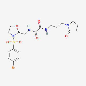 molecular formula C19H25BrN4O6S B2404063 N1-((3-((4-bromophenyl)sulfonyl)oxazolidin-2-yl)methyl)-N2-(3-(2-oxopyrrolidin-1-yl)propyl)oxalamide CAS No. 868981-13-9