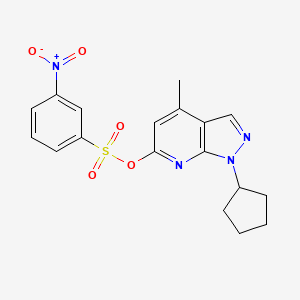 molecular formula C18H18N4O5S B2404065 1-环戊基-4-甲基-1H-吡唑并[3,4-b]吡啶-6-基 3-硝基苯-1-磺酸盐 CAS No. 929972-81-6