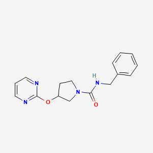 molecular formula C16H18N4O2 B2404076 N-benzyl-3-(pyrimidin-2-yloxy)pyrrolidine-1-carboxamide CAS No. 2034497-65-7