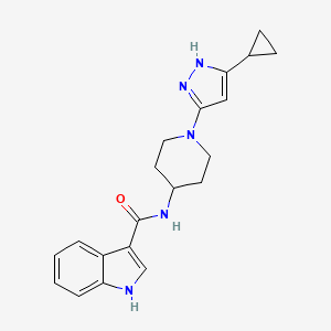 molecular formula C20H23N5O B2404097 N-[1-(5-シクロプロピル-1H-ピラゾール-3-イル)ピペリジン-4-イル]-1H-インドール-3-カルボキサミド CAS No. 1902922-36-4