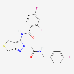 molecular formula C21H17F3N4O2S B2404100 2,4-difluoro-N-(2-(2-((4-fluorobenzyl)amino)-2-oxoethyl)-4,6-dihydro-2H-thieno[3,4-c]pyrazol-3-yl)benzamide CAS No. 1105250-49-4