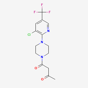 molecular formula C14H15ClF3N3O2 B2404106 1-{4-[3-Chloro-5-(trifluoromethyl)-2-pyridinyl]piperazino}-1,3-butanedione CAS No. 321432-12-6