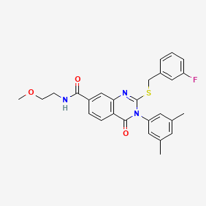 molecular formula C27H26FN3O3S B2404127 3-(3,5-dimethylphenyl)-2-((3-fluorobenzyl)thio)-N-(2-methoxyethyl)-4-oxo-3,4-dihydroquinazoline-7-carboxamide CAS No. 1115297-95-4