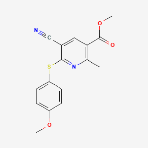 molecular formula C16H14N2O3S B2404137 5-氰基-6-[(4-甲氧苯基)硫代]-2-甲基烟酸甲酯 CAS No. 303146-32-9