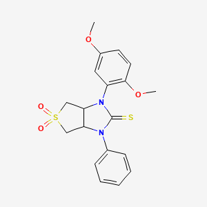 molecular formula C19H20N2O4S2 B2404142 1-(2,5-ジメトキシフェニル)-3-フェニルテトラヒドロ-1H-チエノ[3,4-d]イミダゾール-2(3H)-チオン 5,5-ジオキシド CAS No. 620589-92-6