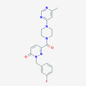 molecular formula C21H21FN6O2 B2404146 2-(3-fluorobenzyl)-6-(4-(6-methylpyrimidin-4-yl)piperazine-1-carbonyl)pyridazin-3(2H)-one CAS No. 1396866-42-4
