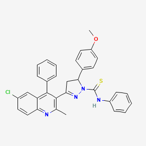 molecular formula C33H27ClN4OS B2404167 3-(6-chloro-2-methyl-4-phenylquinolin-3-yl)-5-(4-methoxyphenyl)-N-phenyl-4,5-dihydro-1H-pyrazole-1-carbothioamide CAS No. 381704-88-7