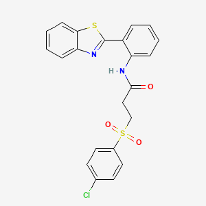 molecular formula C22H17ClN2O3S2 B2404168 N-(2-(ベンゾ[d]チアゾール-2-イル)フェニル)-3-((4-クロロフェニル)スルホニル)プロパンアミド CAS No. 895461-12-8