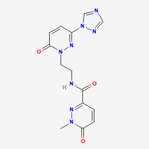 molecular formula C14H14N8O3 B2404173 1-methyl-6-oxo-N-(2-(6-oxo-3-(1H-1,2,4-triazol-1-yl)pyridazin-1(6H)-yl)ethyl)-1,6-dihydropyridazine-3-carboxamide CAS No. 1448043-59-1