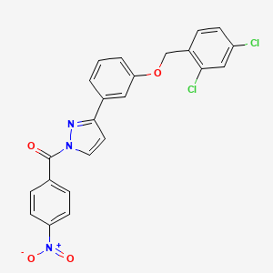 molecular formula C23H15Cl2N3O4 B2404186 [3-[3-[(2,4-Dichlorophenyl)methoxy]phenyl]pyrazol-1-yl]-(4-nitrophenyl)methanon CAS No. 477712-57-5