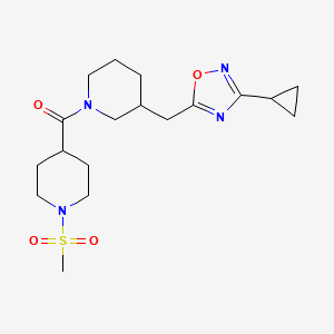 molecular formula C18H28N4O4S B2404194 (3-((3-Cyclopropyl-1,2,4-oxadiazol-5-yl)methyl)piperidin-1-yl)(1-(methylsulfonyl)piperidin-4-yl)methanone CAS No. 1706103-55-0