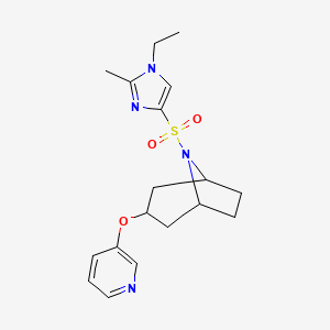 molecular formula C18H24N4O3S B2404216 (1R,5S)-8-((1-乙基-2-甲基-1H-咪唑-4-基)磺酰基)-3-(吡啶-3-氧基)-8-氮杂双环[3.2.1]辛烷 CAS No. 2108481-86-1