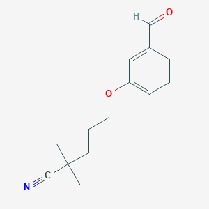 molecular formula C14H17NO2 B2404227 5-(3-Formylphenoxy)-2,2-dimethylpentanenitrile CAS No. 1424562-11-7