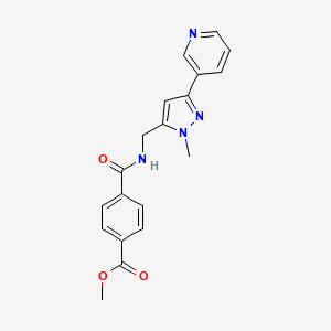 molecular formula C19H18N4O3 B2404229 methyl 4-(((1-methyl-3-(pyridin-3-yl)-1H-pyrazol-5-yl)methyl)carbamoyl)benzoate CAS No. 2034350-19-9
