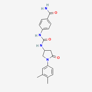 molecular formula C20H22N4O3 B2404255 4-(3-(1-(3,4-Dimethylphenyl)-5-oxopyrrolidin-3-yl)ureido)benzamide CAS No. 891095-47-9