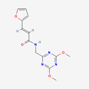 molecular formula C13H14N4O4 B2404299 (E)-N-((4,6-dimethoxy-1,3,5-triazin-2-yl)methyl)-3-(furan-2-yl)acrylamide CAS No. 2035019-38-4