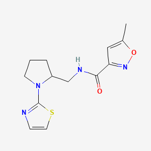 molecular formula C13H16N4O2S B2404301 5-methyl-N-((1-(thiazol-2-yl)pyrrolidin-2-yl)methyl)isoxazole-3-carboxamide CAS No. 1795477-37-0