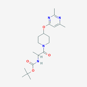 molecular formula C19H30N4O4 B2404303 Tert-butyl (1-(4-((2,6-dimethylpyrimidin-4-yl)oxy)piperidin-1-yl)-1-oxopropan-2-yl)carbamate CAS No. 2034206-47-6