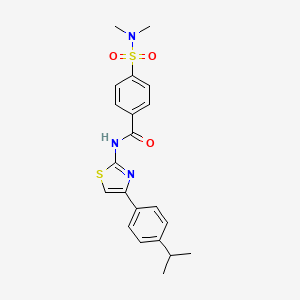 molecular formula C21H23N3O3S2 B2404321 4-(N,N-二甲基氨磺酰基)-N-(4-(4-异丙基苯基)噻唑-2-基)苯甲酰胺 CAS No. 312755-88-7