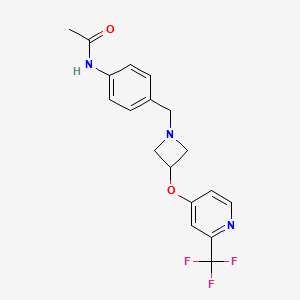 molecular formula C18H18F3N3O2 B2404342 N-[4-[[3-[2-(Trifluoromethyl)pyridin-4-yl]oxyazetidin-1-yl]methyl]phenyl]acetamide CAS No. 2415491-27-7