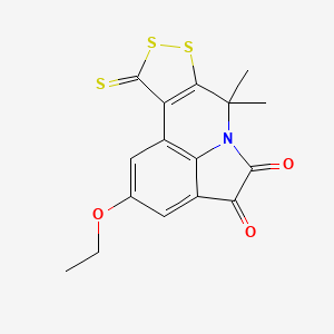molecular formula C16H13NO3S3 B2404379 2-乙氧基-7,7-二甲基-10-硫代氧-7,10-二氢[1,2]二噻吩[3,4-c]吡咯并[3,2,1-ij]喹啉-4,5-二酮 CAS No. 497231-43-3