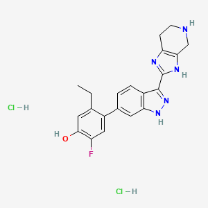 molecular formula C21H22Cl2FN5O B2404410 5-乙基-2-氟-4-[3-(4,5,6,7-四氢-3H-咪唑并[4,5-c]吡啶-2-基)-1H-吲唑-6-基]苯酚；二盐酸盐 CAS No. 1421502-63-7