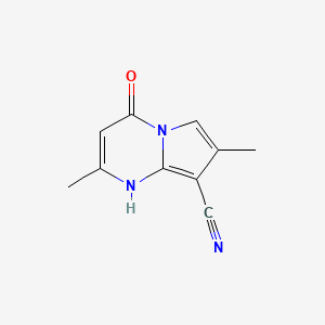 molecular formula C10H9N3O B2404414 Pyrrolo[1,2-a]pyrimidine-8-carbonitrile, 4-hydroxy-2,7-dimethyl- CAS No. 2183215-98-5