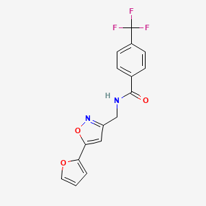 molecular formula C16H11F3N2O3 B2404429 N-((5-(furan-2-yl)isoxazol-3-yl)methyl)-4-(trifluoromethyl)benzamide CAS No. 1105240-95-6