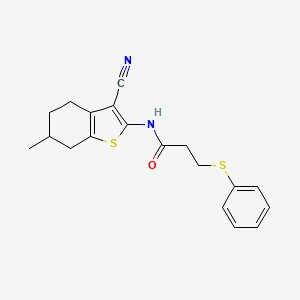 molecular formula C19H20N2OS2 B2404431 N-(3-cyano-6-methyl-4,5,6,7-tetrahydrobenzo[b]thiophen-2-yl)-3-(phenylthio)propanamide CAS No. 477242-88-9