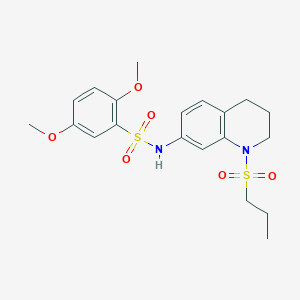 molecular formula C20H26N2O6S2 B2404446 2,5-dimethoxy-N-(1-(propylsulfonyl)-1,2,3,4-tetrahydroquinolin-7-yl)benzenesulfonamide CAS No. 946352-63-2