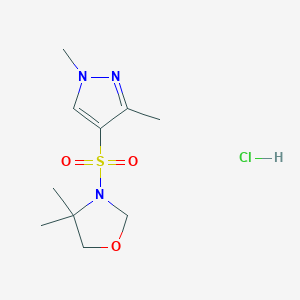 molecular formula C10H18ClN3O3S B2404451 3-((1,3-Dimethyl-1H-pyrazol-4-yl)sulfonyl)-4,4-dimethyloxazolidin-hydrochlorid CAS No. 1327646-93-4