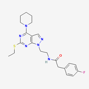 molecular formula C22H27FN6OS B2404462 N-(2-(6-(乙硫基)-4-(哌啶-1-基)-1H-吡唑并[3,4-d]嘧啶-1-基)乙基)-2-(4-氟苯基)乙酰胺 CAS No. 946211-34-3