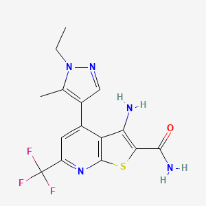 molecular formula C15H14F3N5OS B2404475 3-氨基-4-(1-乙基-5-甲基-1H-吡唑-4-基)-6-(三氟甲基)噻吩并[2,3-b]吡啶-2-甲酰胺 CAS No. 1005566-12-0