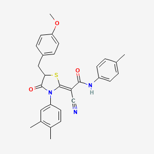 B2404482 (Z)-2-cyano-2-(3-(3,4-dimethylphenyl)-5-(4-methoxybenzyl)-4-oxothiazolidin-2-ylidene)-N-(p-tolyl)acetamide CAS No. 840517-61-5