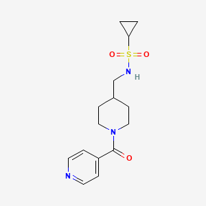 molecular formula C15H21N3O3S B2404497 N-((1-isonicotinoylpiperidin-4-yl)methyl)cyclopropanesulfonamide CAS No. 1396576-34-3