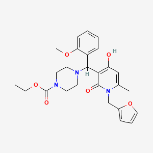Ethyl 4-((1-(furan-2-ylmethyl)-4-hydroxy-6-methyl-2-oxo-1,2-dihydropyridin-3-yl)(2-methoxyphenyl)methyl)piperazine-1-carboxylate