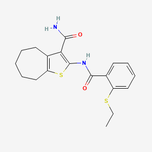 molecular formula C19H22N2O2S2 B2404519 2-(2-(ethylthio)benzamido)-5,6,7,8-tetrahydro-4H-cyclohepta[b]thiophene-3-carboxamide CAS No. 886916-18-3