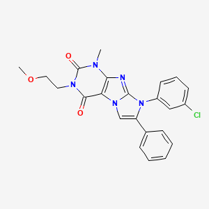 molecular formula C23H20ClN5O3 B2404530 8-(3-chlorophenyl)-3-(2-methoxyethyl)-1-methyl-7-phenyl-1H-imidazo[2,1-f]purine-2,4(3H,8H)-dione CAS No. 896299-13-1