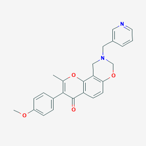 molecular formula C25H22N2O4 B2404601 3-(4-甲氧基苯基)-2-甲基-9-(吡啶-3-基甲基)-9,10-二氢色烯并[8,7-e][1,3]恶嗪-4(8H)-酮 CAS No. 929440-43-7
