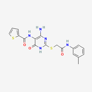 molecular formula C18H17N5O3S2 B2404605 N-(4-氨基-6-氧代-2-((2-氧代-2-(间甲苯胺)乙基)硫代)-1,6-二氢嘧啶-5-基)噻吩-2-甲酰胺 CAS No. 868225-41-6